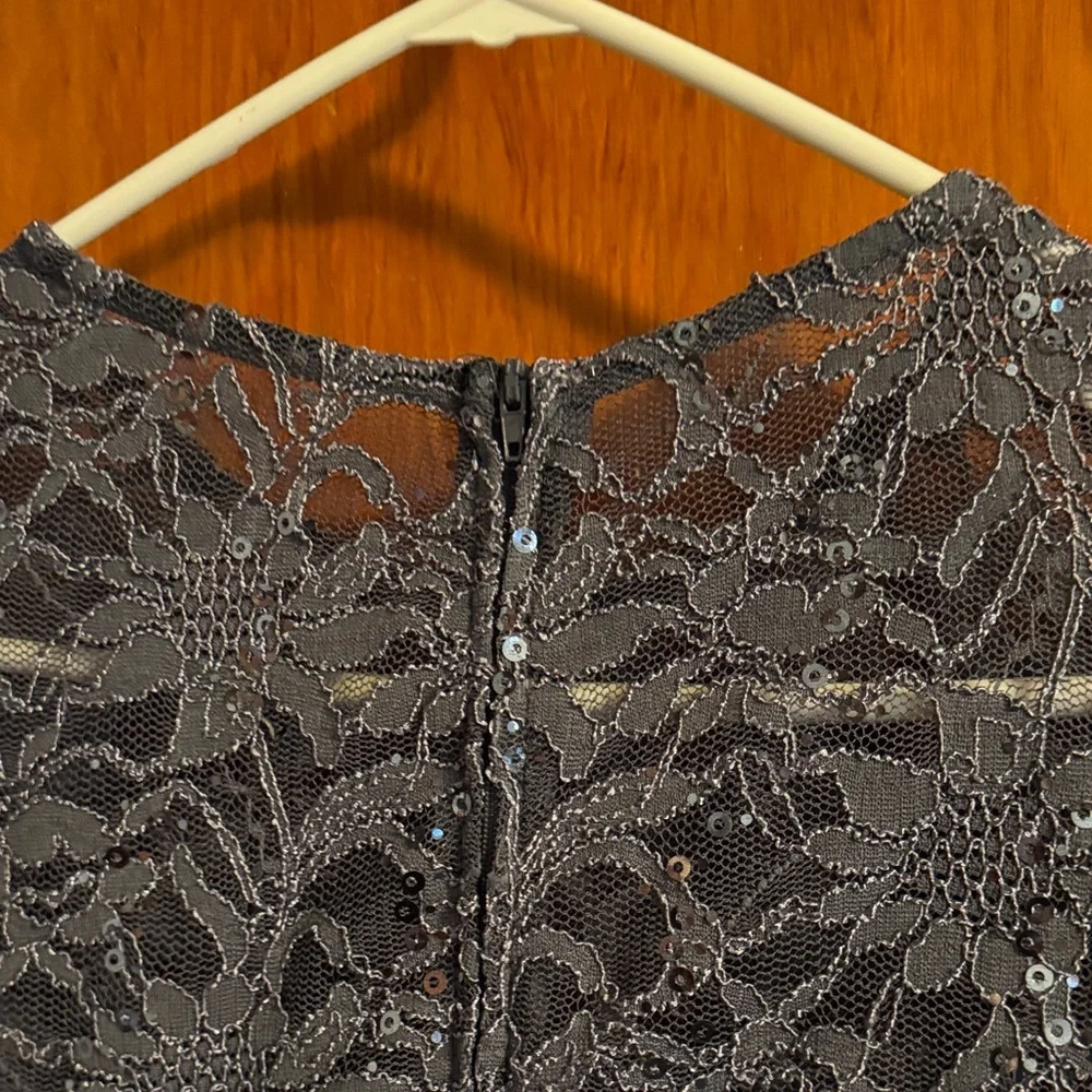 B Darlin Lace Long Sleeve Top - Dark Gray